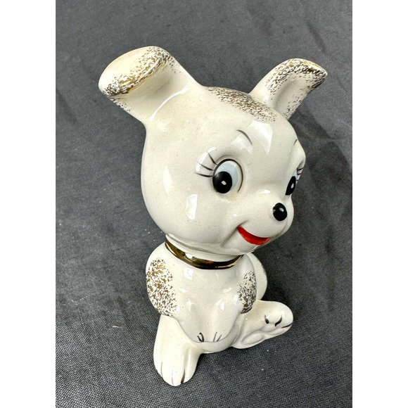 Vintage 1950’s Ceramic Dog Puppy Figurine Gold Trim Japan 4.25” - Picture 3 of 12